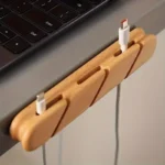 Natural wood cable organizer for desk and wall mounting