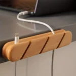 Natural wood cable organizer for desk and wall mounting