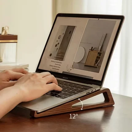 Wooden ergonomic laptop stand with 12 degree tilt for MacBook