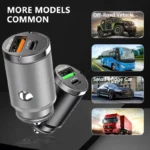 100W dual port fast car charger with USB-C and USB-A.
