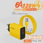 Yellow 120W GaN triple-port USB-C USB-A fast charger