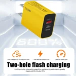 Yellow 120W GaN triple-port USB-C USB-A fast charger