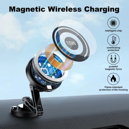 15W magnetic wireless car charger dashboard mount