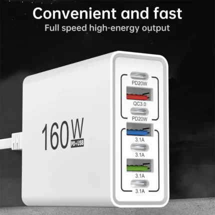 160W multi-port fast charger with integrated cables