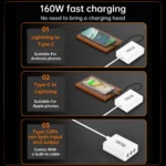 160W multi-port fast charger with integrated cables
