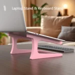 Ergonomic 2-in-1 laptop stand with keyboard storage for desk organization.