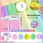 Rolls of 2-inch holographic glitter thermal labels for small business