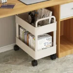White 2-tier mobile rolling cart with handles and casters