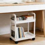 White 2-tier mobile rolling cart with handles and casters