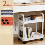 White 2-tier mobile rolling cart with handles and casters