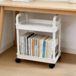White 2-tier mobile rolling cart with handles and casters