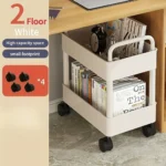White 2-tier mobile rolling cart with handles and casters