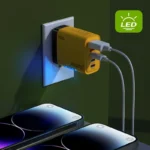 Yellow 240W GaN 5-port USB-C fast charger with international plugs
