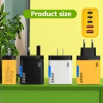 Yellow 240W GaN 5-port USB-C fast charger with international plugs