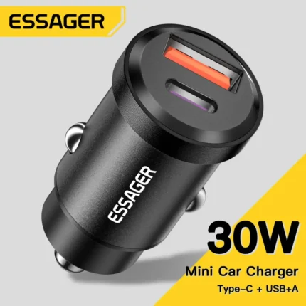 30W dual port USB-C USB-A fast car charger for phones.