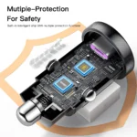 30W dual port USB-C USB-A fast car charger for phones.