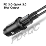 30W dual port USB-C USB-A fast car charger for phones.