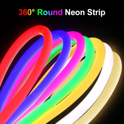Flexible 360 degree round LED neon strip light in multiple vibrant colors