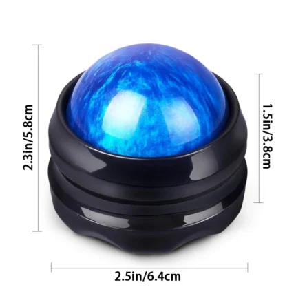 Handheld 360° rotating massage roller ball for muscle relief.