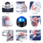 Handheld 360° rotating massage roller ball for muscle relief.
