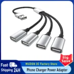 4-way USB A splitter charging cable braided metallic connectors