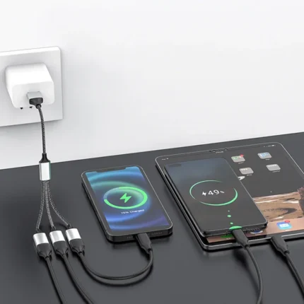 4-way USB A splitter charging cable braided metallic connectors