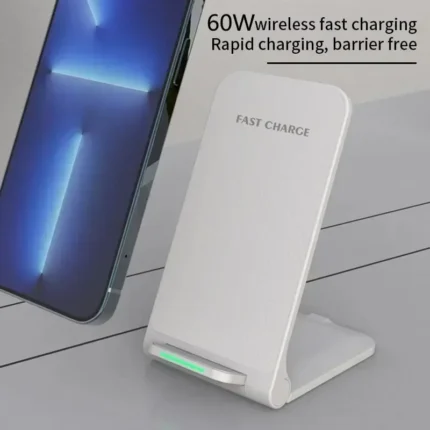 Foldable wireless fast charging stand for iPhone and Android