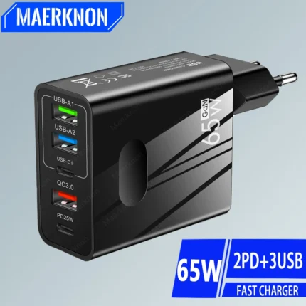 65W GaN 5-port USB C wall charger