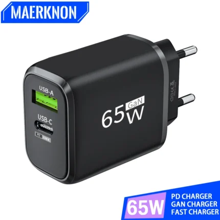 65W GaN fast charger with dual USB-C & USB-A ports