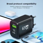 65W GaN fast charger with dual USB-C & USB-A ports