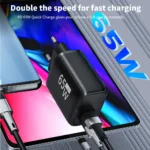 65W GaN fast charger with dual USB-C & USB-A ports