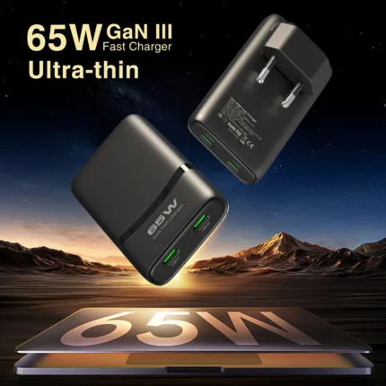65W GaN Dual USB-C fast charger with foldable plug