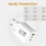65W GaN multi-port USB-C fast wall charger