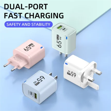 65W GaN USB-C Fast Charger Dual Port Compact Design