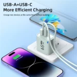 65W GaN USB-C Fast Charger Dual Port Compact Design