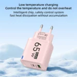 65W GaN USB-C Fast Charger Dual Port Compact Design
