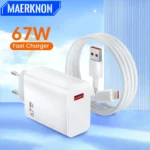 67W GaN USB-A wall charger with USB-C fast charging cable