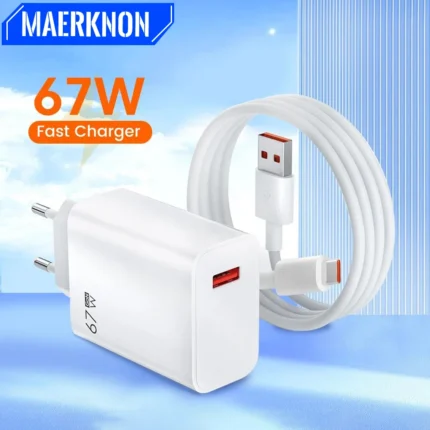 67W GaN USB-A wall charger with USB-C fast charging cable
