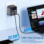 72W GaN USB-C multi-port fast wall charger with LED display