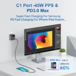 72W GaN USB-C multi-port fast wall charger with LED display