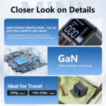 72W GaN USB-C multi-port fast wall charger with LED display