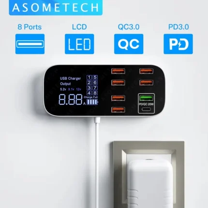 9-Port USB Fast Charging Station with Digital Display