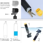 Action camera accessory kit with mounts, straps, case, and floating grip