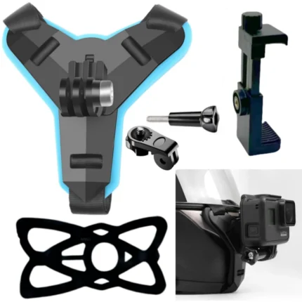 Action camera helmet chin mount kit with phone holder