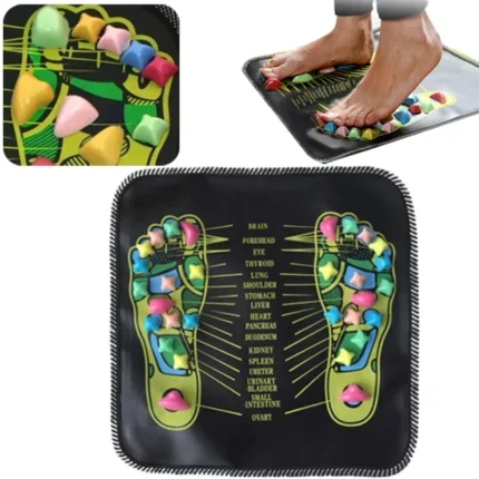 Acupressure reflexology foot mat with colorful massage points for circulation