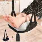 Adjustable padded portable foot hammock for desk and airplane travel