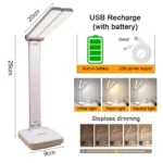 Adjustable LED desk lamp with stepless dimming and 3 color temperatures