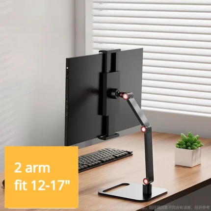 Black adjustable monitor desk mount with non-VESA clamp