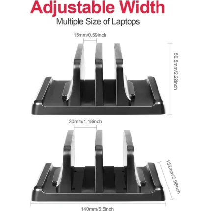Adjustable vertical laptop stand for multiple devices