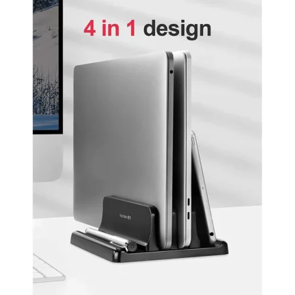 Adjustable vertical laptop stand for multiple devices